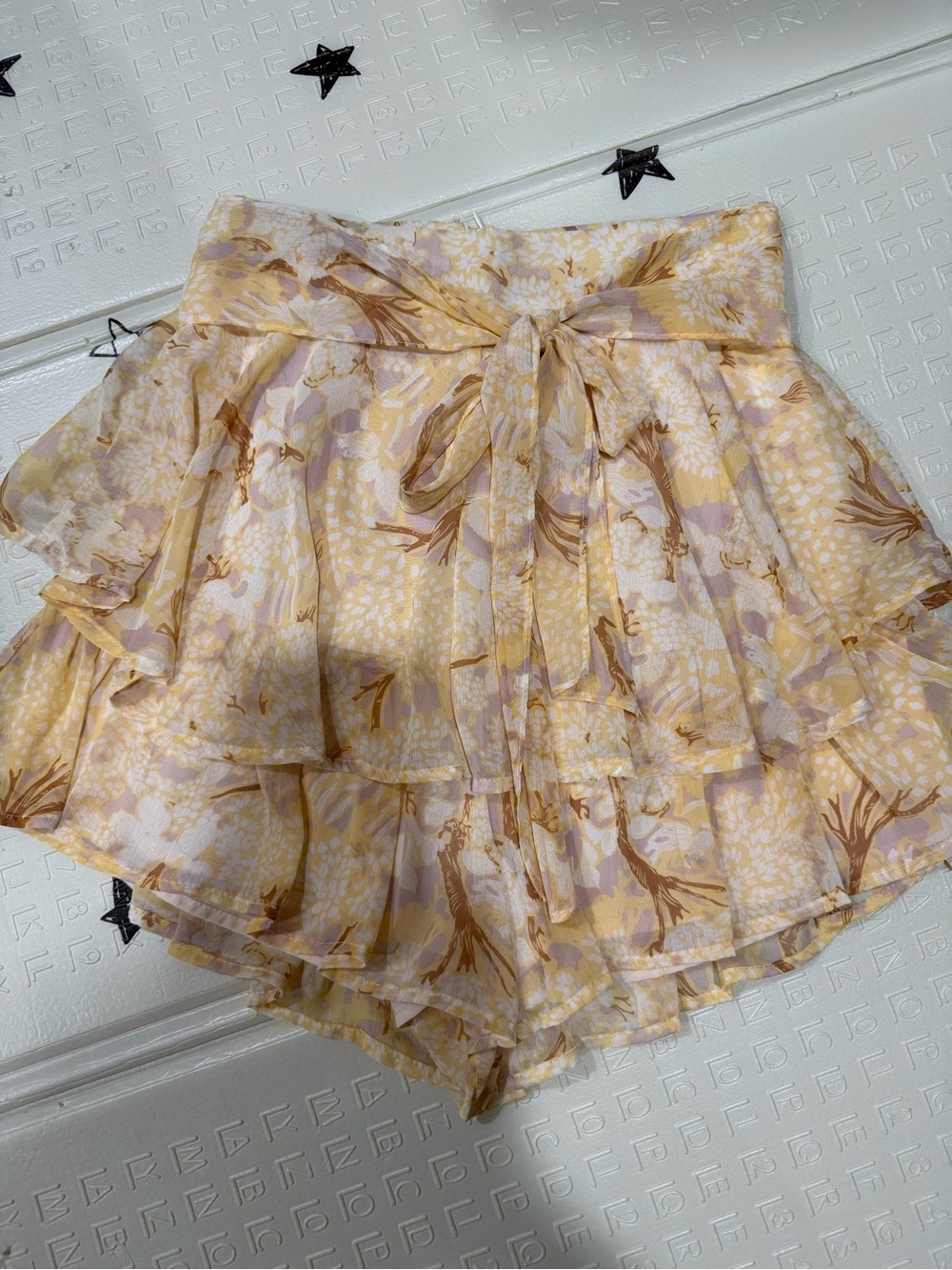 Hello Molly Yellow Floral Layered Tie-Waist Skort